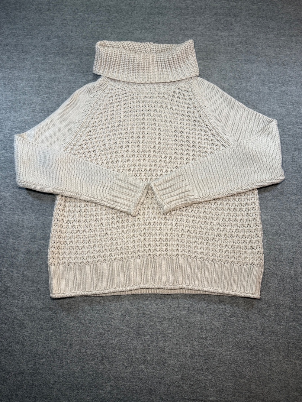 Falls Creek Women’s XL Chunky Knit Turtleneck Sweater Beige Cream Waffle Knit